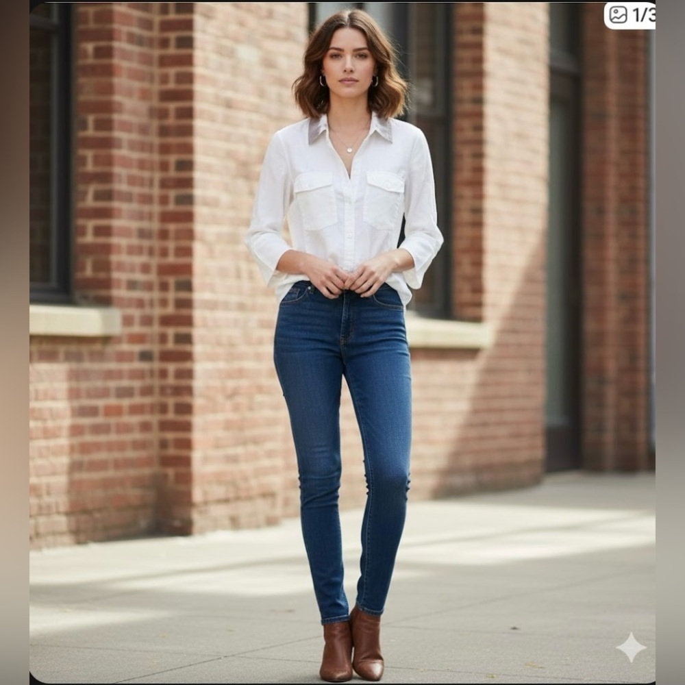 James Perse White Button-Down Shirt with Gray Collar A0196